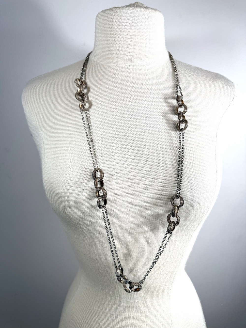 Ilaria Sterling Silver 925 Multi-Strand Chain Link Statement Necklace 19” Italy
